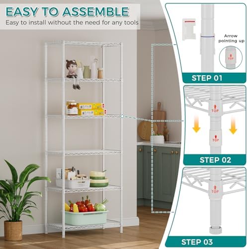SINGAYE 6 Metal Shelves Wire Shelving Storage Shelf Adjustable Unit Pantry