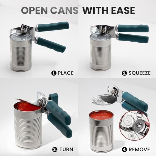 Zulay Kitchen Manual Can Opener Heavy Duty Patented Stainless Steel, Green