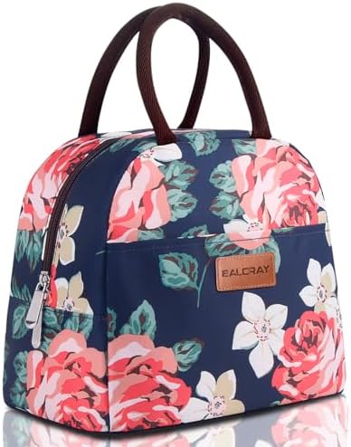 BALORAY Lunch Bag for Women Men Adult Lunch Box (Blue With Big Flower), M