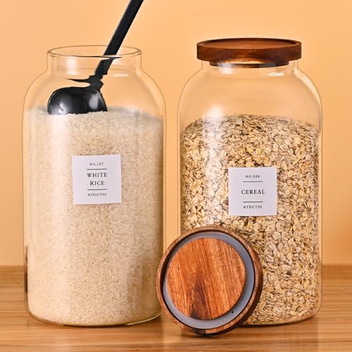 2 PCS Large Glass Jar With Lid，Glass Food Storage Jars for Flour,Sugar,Coffee,Rice, Walnut，Nutsand More(1 gallon/4000 ml)