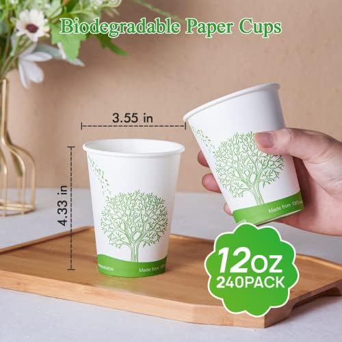 ECOLipak 240 Count 12 oz Compostable Paper Cup, Disposable Paper Coffee Cup