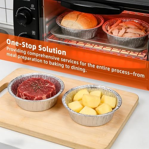 50 Pack Mini Pie Pans, 5in Pie Tins, Disposable Aluminum Round Foil Tart, Aluminum Foil Pans, Easily Stack & Store for Baking, Cooking, Storage or Reheating