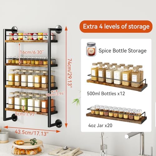 IBUYKE 4 Tier Spice Rack Wall Mount for Kitchen,Brown TLJ016H