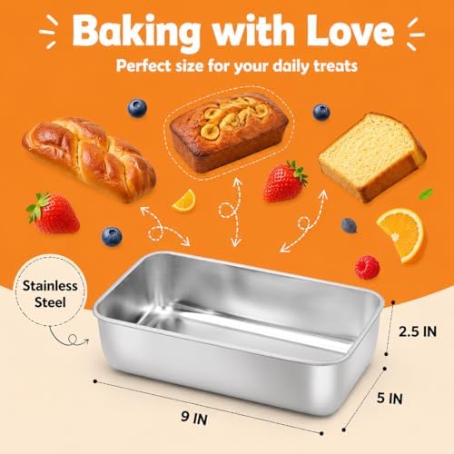 Homikit 9x5 Inch Stainless Steel Loaf Pan for Baking Bread, Non Toxic, 1PC