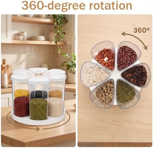 5-10 lbs 6 Grids 360° Rotating Cereal Dispenser Countertop