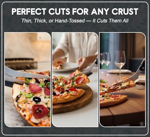 Pizza Scissors with Non Stick Slice Server. Sharp Pizza Cutting Without Topping Mess.Firm Grip, Food Grade Stainless Steel Pizza Cutter. Dishwasher Safe. 4 in 1 Kitchen Scissors (Black Spatula)