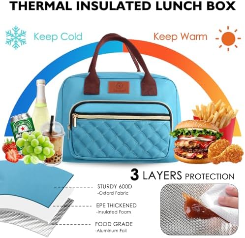 Genteen Lunch Bag for Women,Insulated Adult Lunch Boxes for Women, Reusable Cute Lunch Bags for Work,High Capacity Tote Lunchbox Cooler for Girls Office Travel Picnic School-Teal