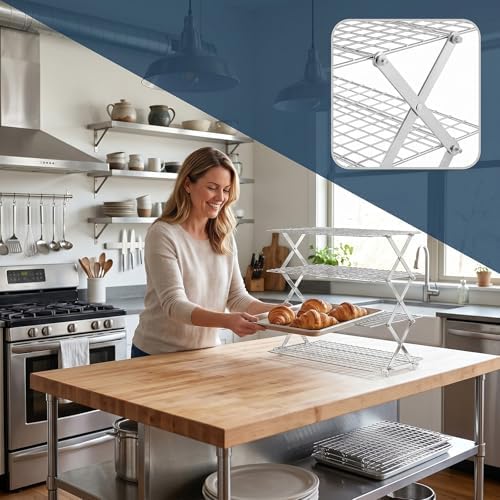 Collapsible Cooling Rack, Adjustable Stainless Steel Drying Rack (4 Tier)
