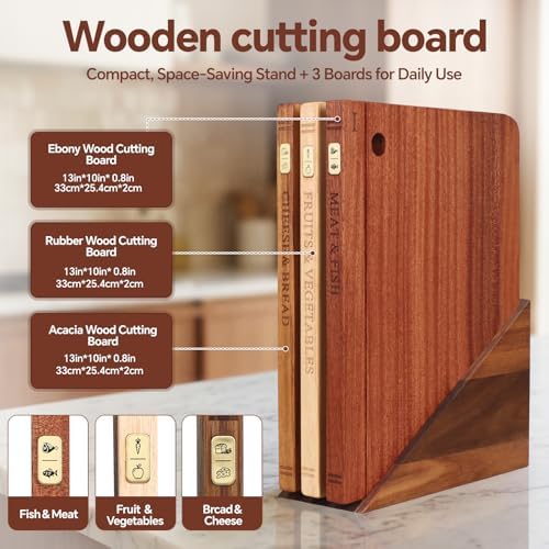 Wood Book Cutting Board Set with Stand, Wooden Cutting Boards for Kitchen,Knife Friendly Decorative Board that Look Like Books, Easy to Store & Clean,Unique Gift for Book Lovers & Home Cooks