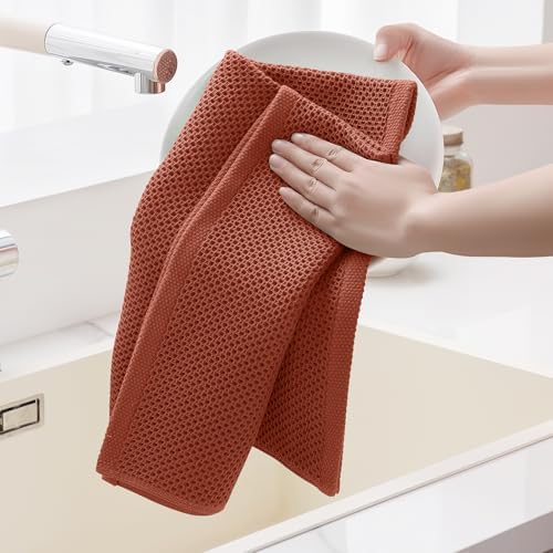 Homaxy 100% Cotton Oversized Waffle Weave Kitchen Towels 4-Pack, Rust
