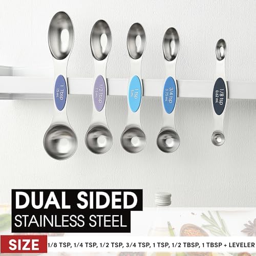 Spring Chef Stainless Steel 8 Magnetic Measuring Spoons Set, Winter Frost