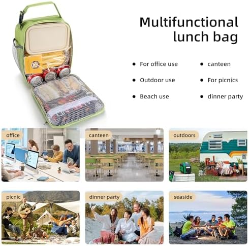 Lovoeo Lunch box Lunch bag for men women Insulated Lunchbox Lunch bags for Work Picnic Travel (Light green)