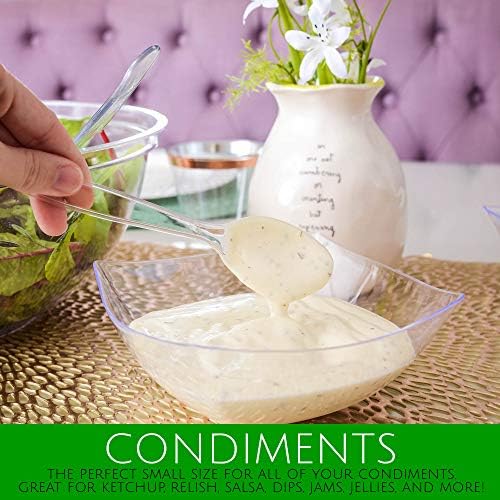 PLASTICPRO Disposable Square Serving Bowls, Party Snack or Salad Bowl, Plastic Clear or White Pack of 4 (16 OUNCE, Clear)