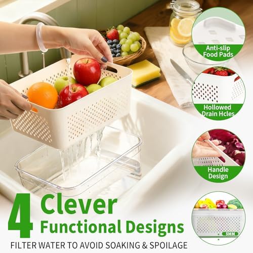 PRAKI Fruit Storage Containers for Fridge with Removable Colander, 5-Pack