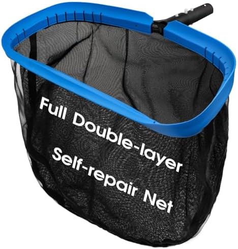 TidyMister Upgraded Full Double Layer Pool Net Rake,17.5'' - Outer Heavy Duty Self-Repair Net & Inner Fine Mesh Net for Particle Debris, Above Ground & In-ground Swimming Pools, No Poles