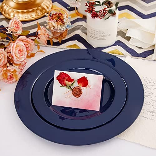 FLOWERCAT 60PCS Blue Plastic Plates - Heavy Duty Blue Plates Disposable (10.25" & 7.5") - serve for 30guest Birthday Party/Wedding/4th of July