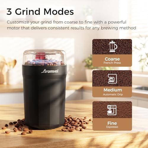Electric Coffee Grinder, 2-in-1 Cleaning Brush & Scoop, Safety Lid