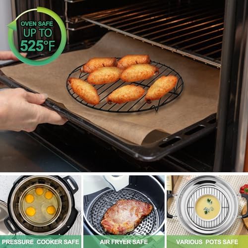 P&P CHEF 9 Inch Cooking Rack Round for Steaming Cooling, Black, 2 Pack