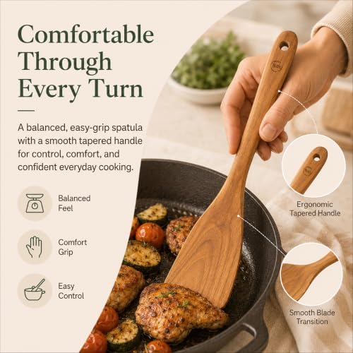 FAAY 11.5 Inch Teak Wood Spatula/Turner for RIGHT Hand | Versatile Spatula, Durable, Healthy and High Moist Resistance for Non Stick Cookware