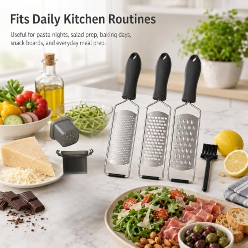 Stainless Steel Cheese Grater Set, Set of 5 Kitchen Grater & Peeler & Slicer, Multi-Purpose Kitchen Zester Grater for Cheese Garlic Nutmeg Vegetables