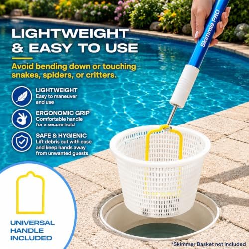 Skimmie Pro (Short Version) 22.5” Pool Skimmer: Lightweight, Fine Mesh Net, & Stainless Steel Hook – Ideal for In-Ground/Above-Ground Pools, Fountains, Ponds, Hot Tubs, & Cold Plunges