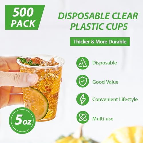 Lilymicky 500 Pack 5 oz Disposable Plastic Cups, 5 oz Clear Plastic Tumbler