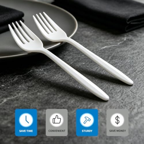 CXPSINC 300 Pack Plastic Forks Disposable, Individually Wrapped Heavy Duty Cutlery Bulk, Sturdy Polypropylene Forks for Restaurants, Takeout, Cafeterias, Parties (300 Pcs-White-Fork)