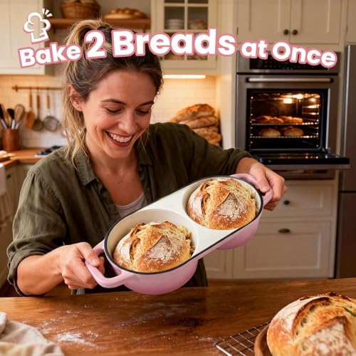 YONILL Mini Double Dutch Oven with Lid for Sourdough Bread Baking (Pink)