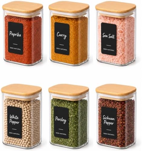 ComSaf Glass Spice Jars 8oz Set of 6, Seasoning Containers with 9 Labels