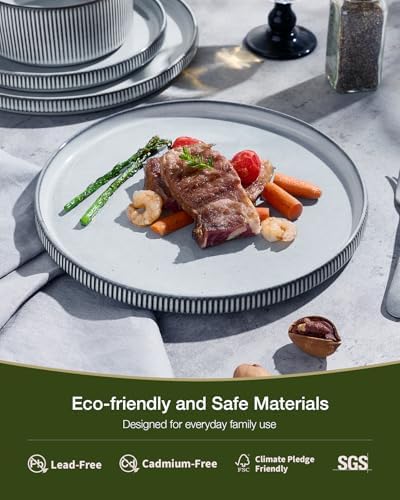 Famiware Star Plates and Bowls Sets, 18pc Modern Stoneware Dinnerware for 6