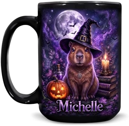 Hyturtle Personalized Halloween Capybara Mug, Custom Name Gift for Women