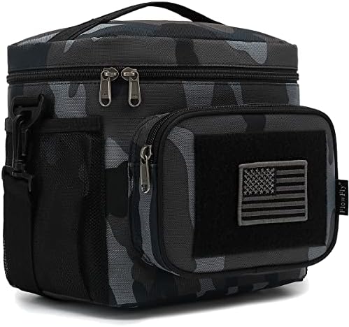 FlowFly Lunch Bag, Insulated Cooler, Thermal Lunch Box Tote with MOLLE/PALS Webbing, Adjustable Padded Shoulder Strap, for Tactical Men Women Adults and Boys Girls Kids (Black#Camo, Medium)
