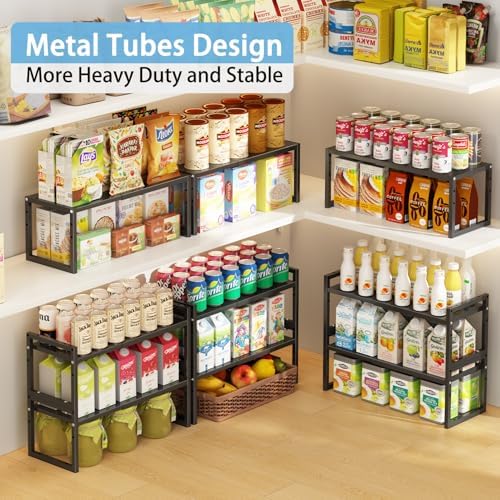 2 Pack Expandable Kitchen Cabinet Shelves Organizer,Heavy Duty Metal Shelving Units and Storage,Stackable Adjustable Kitchen Storage Organization Shelves Rack for Counter Cupboard Pantry,Length:20.5"