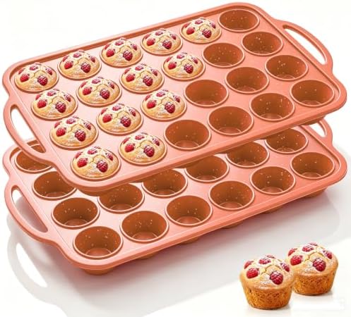 Vinino 2 Pack Mini Silicone Muffin Pan with Steel Frame - Brick Orange