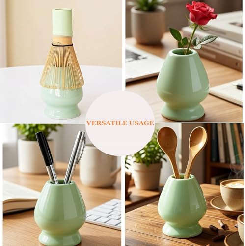 Ceramic Matcha Whisk Holder Stand for Bamboo Matcha Chasen (Green)