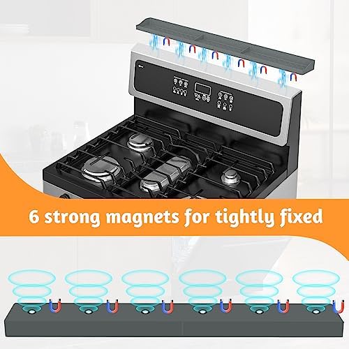 Magnetic Stove Shelf for Back of Stove, 30 Inch Silicone Stove Top Spice Rack for Kitchen Organization, Heat Resistant Over the Stove Shelf with 6 Powerful Magnets, Fits Flat & Curved Stoves- Grey