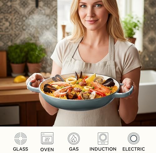 3 Quart Enameled Cast Iron Braiser, Non Stick Enameled Cast Iron Skillet with Lid, Dutch Oven Skillet with lid up to 500°F for Oven, Stove, Grill, Shallow Dutch Oven for Cook, Bake (Gray)