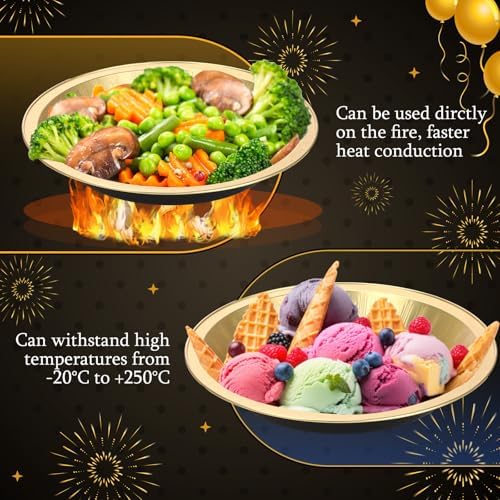 25 Pack 9 Inch Heavy Duty Aluminum Pie Tins with Lid, Black,Gold