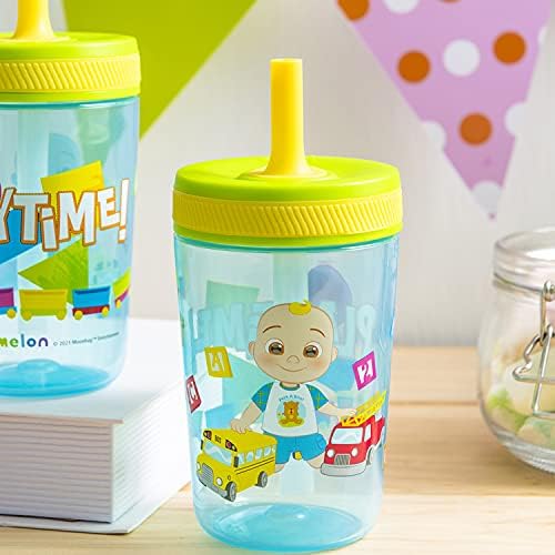 Zak Designs 15oz Cocomelon Kelso Tumbler Set, Leak-Proof Screw-On Lid with Straw Made of Durable Plastic and Silicone, Perfect Bundle for Kids