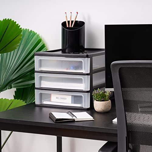 IRIS USA 3-Drawer Medium Plastic Stacking Desktop Organizer, Black