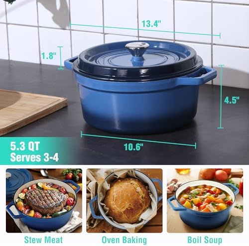 HAUSHOF 5.3QT Enameled Cast Iron Dutch Oven, Non-Stick Pot