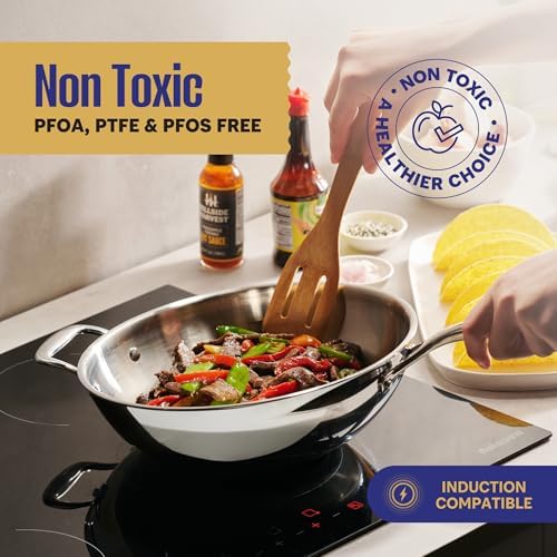 LEGEND COOKWARE 5-Ply Stainless Steel Wok Set, 12-Inch 5-Quart with Lid and Steamer - Induction Compatible, Oven Safe 800°F - Non-Toxic, No Coatings - Even Heating - Built to Last Generations