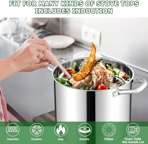 TeamFar 10QT Stock Pot, Stainless Steel Large Soup Cooking Pot & Lid