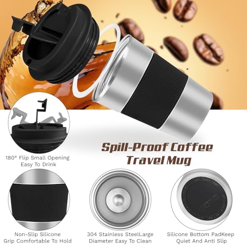 Vacuum Insulated Stainless Steel Travel Coffee Mug,Leak Proof Cup with Lid