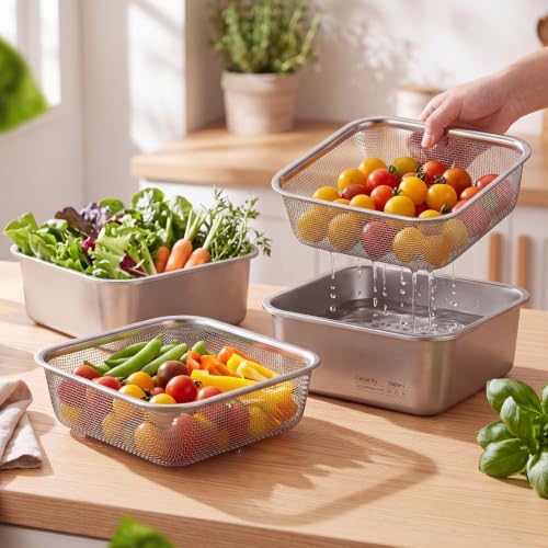 Baderke Mini Colander Strainer, 7.48 x 7.48 x 2.83 Inches, Square, 2 Pcs