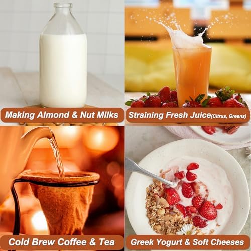 4 Pcs 12"x12" Nut Milk Bag with SGS Tested 100% Nature Unbleached Cotton, Premium Cheesecloth Bags for Straining, Reusable Nut Bag Strainer for Making Almond & Nut Milks, Cold Brew, Yogurt, Juicing