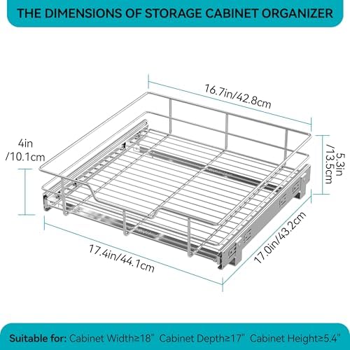 Pull Out Cabinet Organizer 18" W X 17" D, Chromed, Full Slide Out Drawers