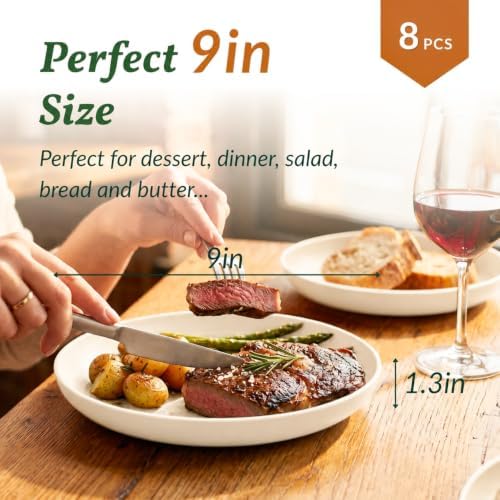 Homienly Wheat Straw Dinner Plates Set of 8, Unbreakable, Dishwasher & Microwave Safe, Modern Style, 9 inch, Beige