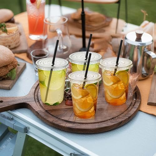 tchrules 25 Set 16oz Clear Plastic Iced Coffee Cups with Lids and Straws