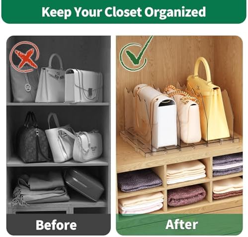 SPACEKEEPER Adjustable Shelf Divider for Closet, Clear Purse Organizers for Closet Acrylic Handbag Separators Storage Organizer Bookshelf Separator Dividers in Bedroom, Office